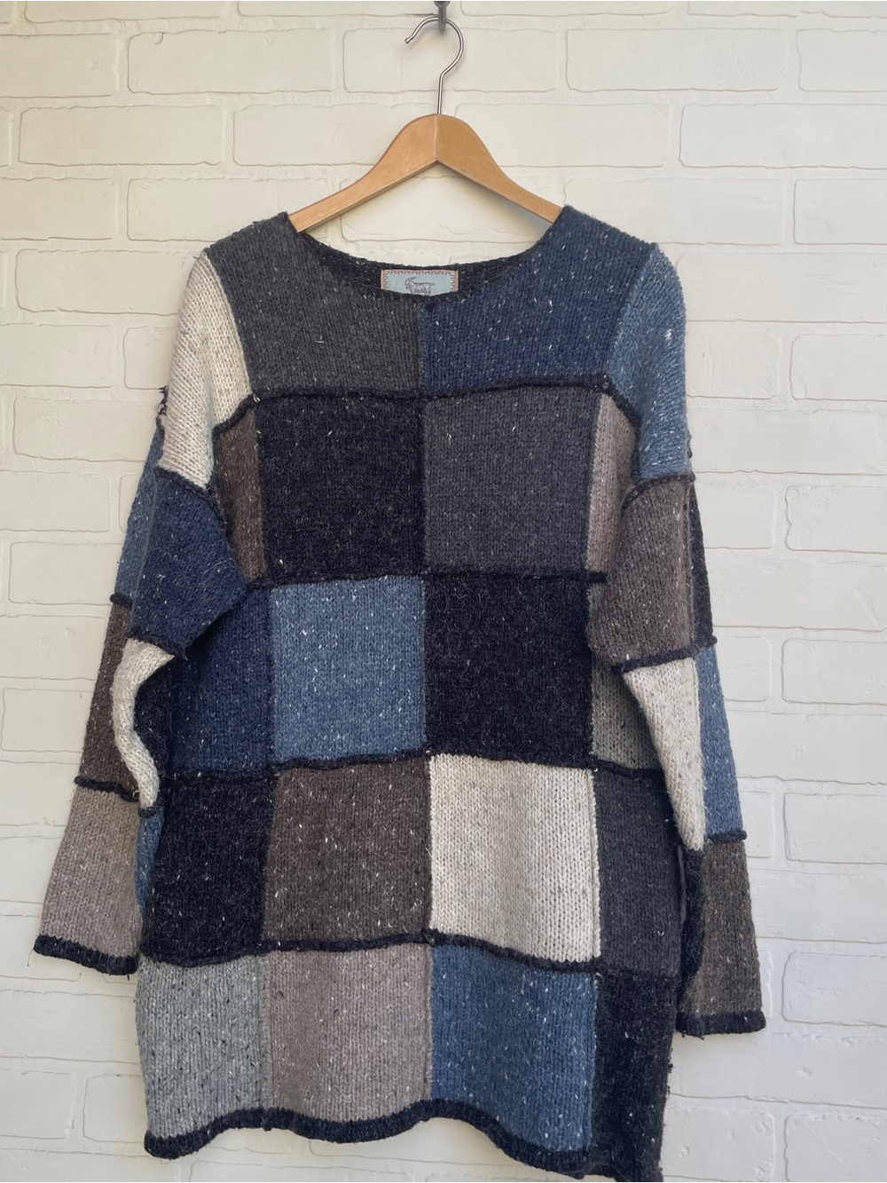 Vintage Checked Knit Wool blend Loose Fit Sweater
